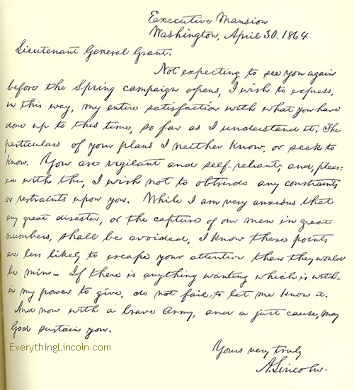 April 1864 letter from Lincoln to Grant