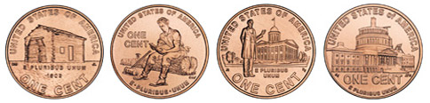 four 2009 Lincoln penny designs
