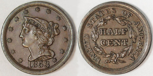 1853 Braided Hair Half Cent