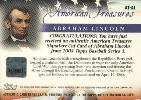 Topps Abraham Lincoln baseball card