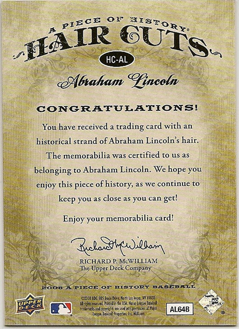 Upper Deck Abraham Lincoln relic card